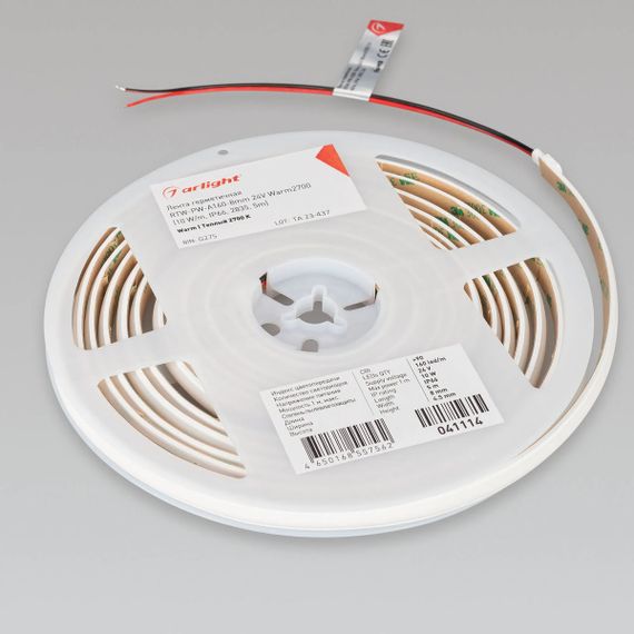 Светодиодная лента герметичная Arlight 10W/m 160LED/m 2835SMD теплый белый 5M RTW-PW-A160-8mm 24V 041114