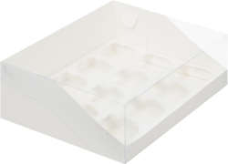 Коробка на 12 капкейков с пластиковой крышкой 31 х 23,5 х 10 см, белая
