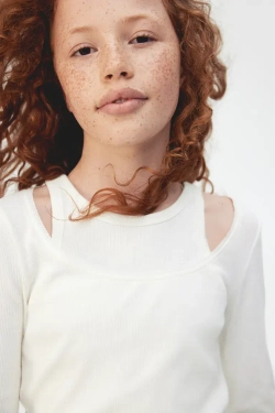 H&M Топ в рубчик с длинными рукавами, белый