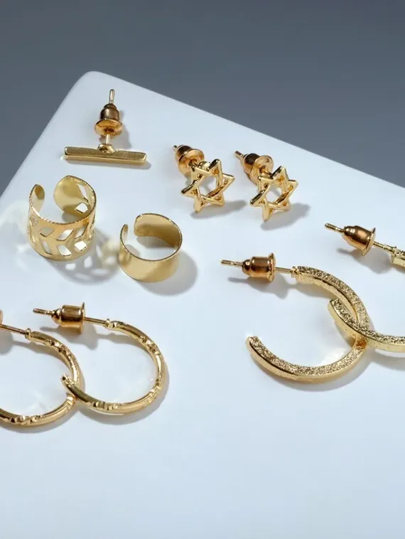 Серьги "Каффы" звезда, цвет золото, набор 9 шт