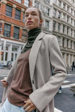 ZARA БАЗОВОЕ ПАЛЬТО ИЗ МЯГКОЙ ТКАНИ, СЕРО-КОРИЧНЕВЫЙ МЕЛАНЖ