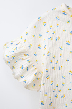 ZARA ФУТБОЛКА С ЦВЕТОЧНЫМ ПРИНТОМ, СВЕТЛЫЙ ЭКРЮ