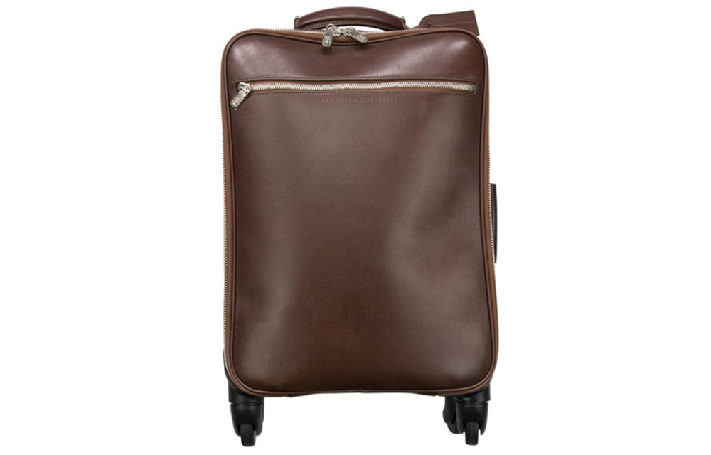 Brunello Cucinelli Zip Closure Leather Trolley Bag 20 Inch Unisex