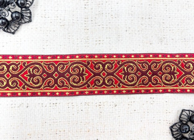 Тесьма жаккард, ш. 3,5 см, красный с бордовым