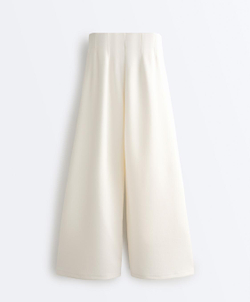 OYSHO Брюки из саржевой ткани с высокой посадкой и складками, экрю