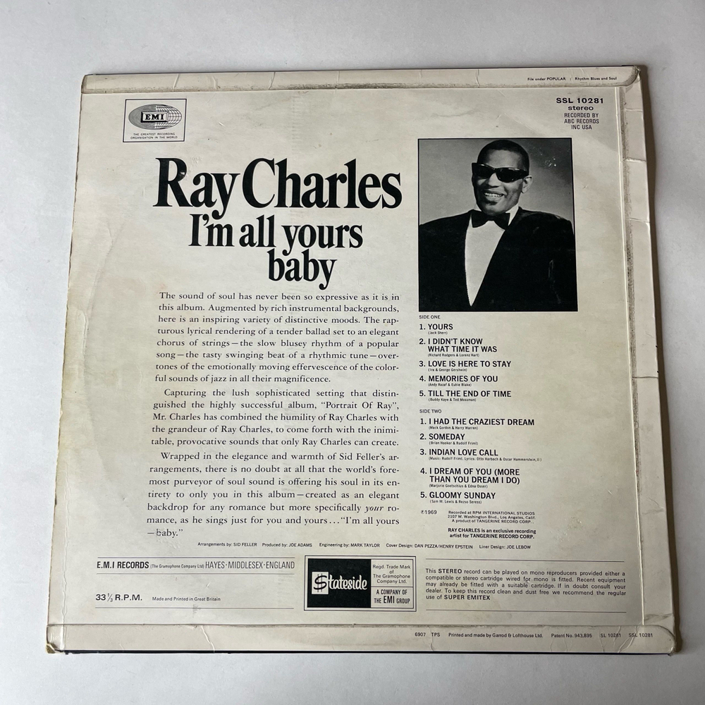 Винтажная виниловая пластинка LP Ray Charles I'm All Yours Baby (Англия 1969)