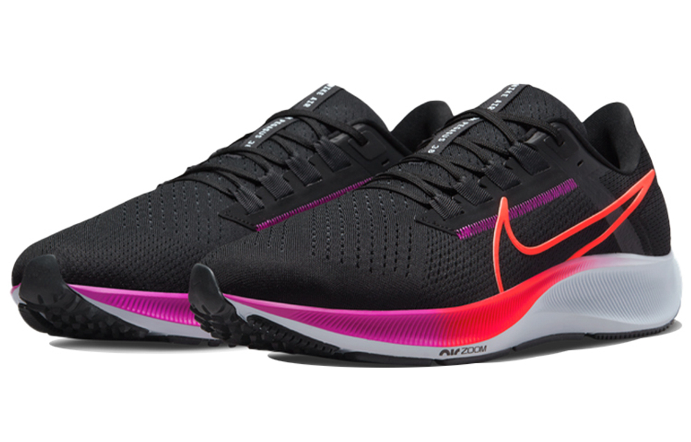 Nike Pegasus 38 fashion and comfortable fabric, rubber shock absorption, non-slip, wear-resistant, breathable, lightweight, low-cut marathon running shoes, men's black, red and purple