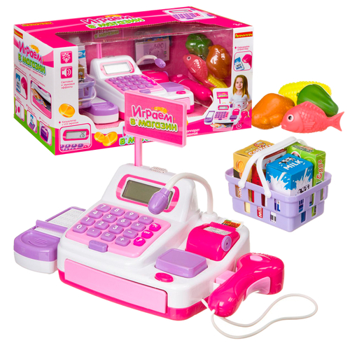 Касса детская Играем в магазин с кассовым аппаратом чековой лентой и аксессуарами
