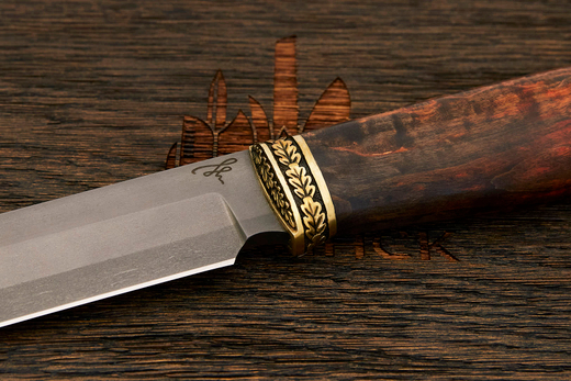 Разделочный нож Игоря Пампуха Модель 007, клинок 145мм, булат легированный, рукоять стаб. к. береза