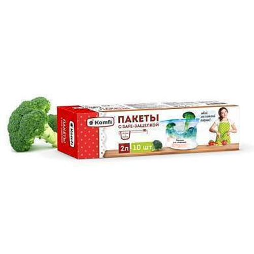 Пакеты для хранения/заморозки с защелкой Zip-Lock/Бегунком 20*24см (2л) 10шт/уп, PES002L, Komfi (арт