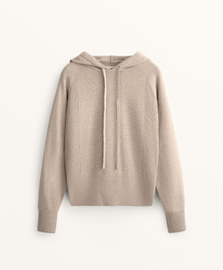 Oysho Вязаный джемпер в рубчик с капюшоном и приталенной талией, серо-коричневый