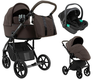 Детская коляска Roan Bass Next 2.0 3 в 1 с автокреслом Pituso Santiso Pro Black BSN/44/2 Turkish Coffe/Black/руч.Cappuccino