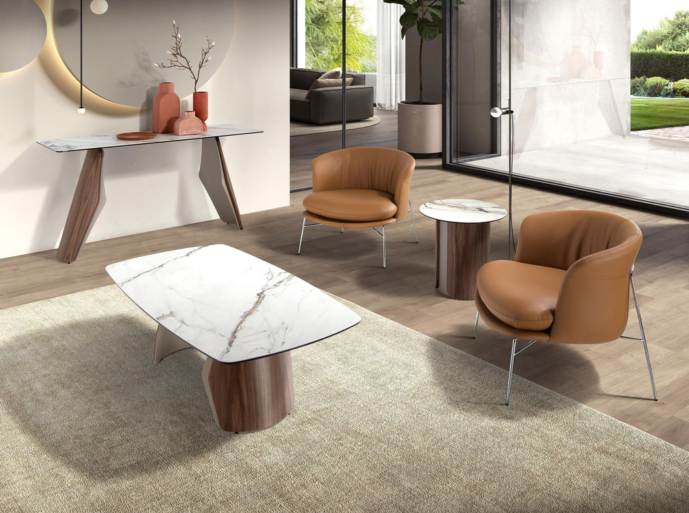 Консоль 3296 из керамики в мраморной отделке, стали и ореха