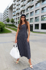 Платье в полоску из хлопка в длине миди