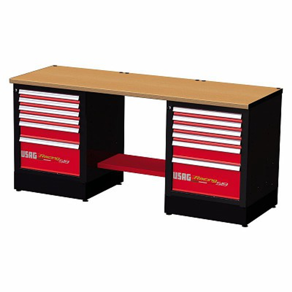 519 RD1 H2 Верстак двухтумбовый высокий, столешница из дерева, красно-черный, USAG (Италия)
