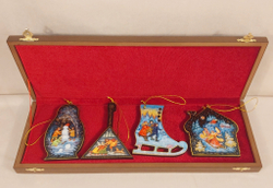 Набор из 4-х ёлочных игрушек  "Русская зима" с росписью Палех