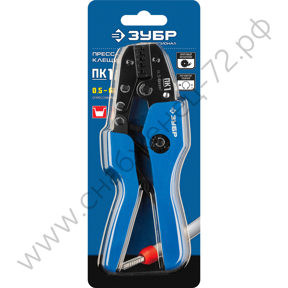 ЗУБР ПК-1 0.5-6мм2, Пресс-клещи для втулочных наконечников, Профессионал(45456-1)