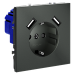 Розетка встраиваемая с заземлением и защитными шторками, 16А, с USB, A+A, (титан) Voltum S70 VLS040406