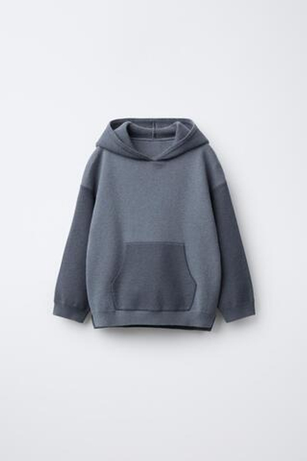 ZARA ТРИКОТАЖНЫЙ ДЖЕМПЕР С КАПЮШОНОМ, СИНИЙ МЕЛАНЖ