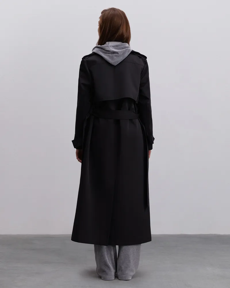 Черный тренч их хлопка с поясом