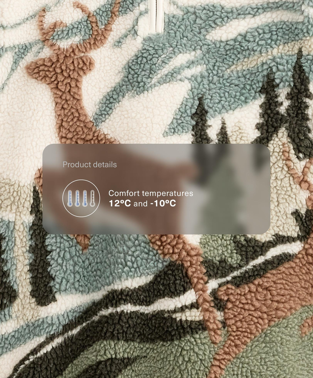 Oysho Толстовка из искусственной овчины с принтом «Пейзаж с оленем», экрю