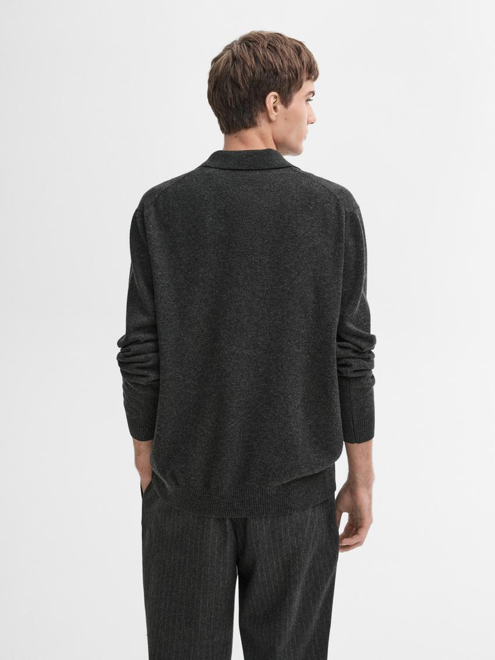 Massimo Dutti Свитер из 100% шерсти с воротником-поло, серый