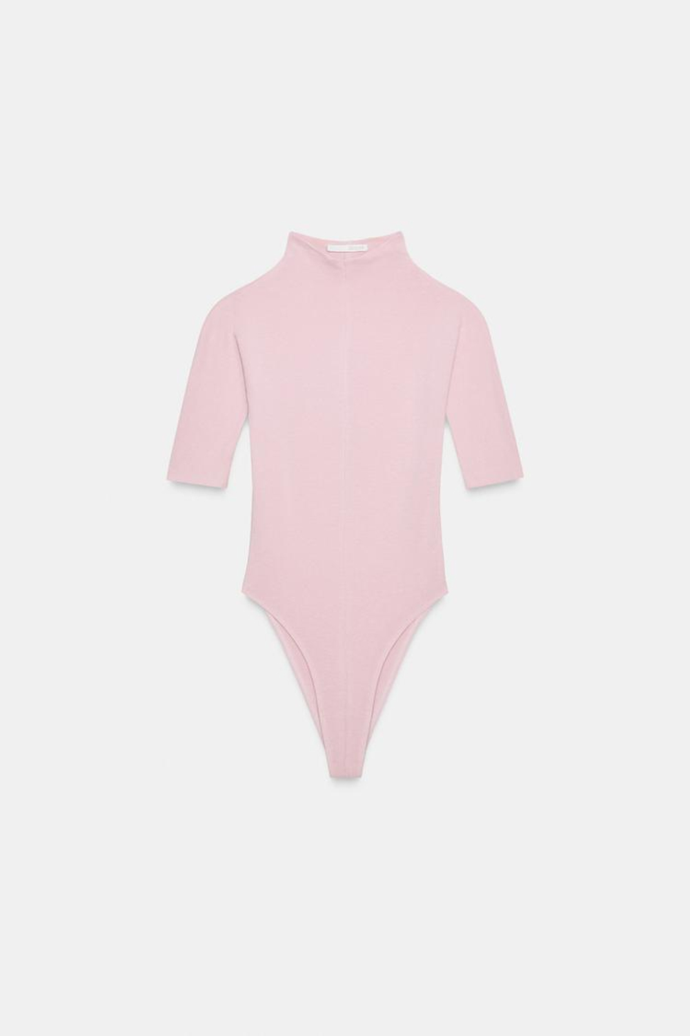 ZARA БОДИ В ДЕРЕВЕНСКОМ СТИЛЕ С ВЫСОКИМ ВОРОТНИКОМ, РОЗОВЫЙ