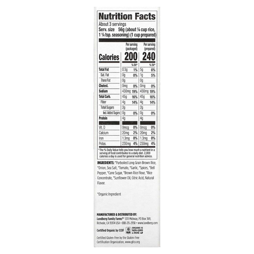Lundberg, Органический цельнозерновой рис и смесь приправ, испанский рис, 6 унций (170 г)