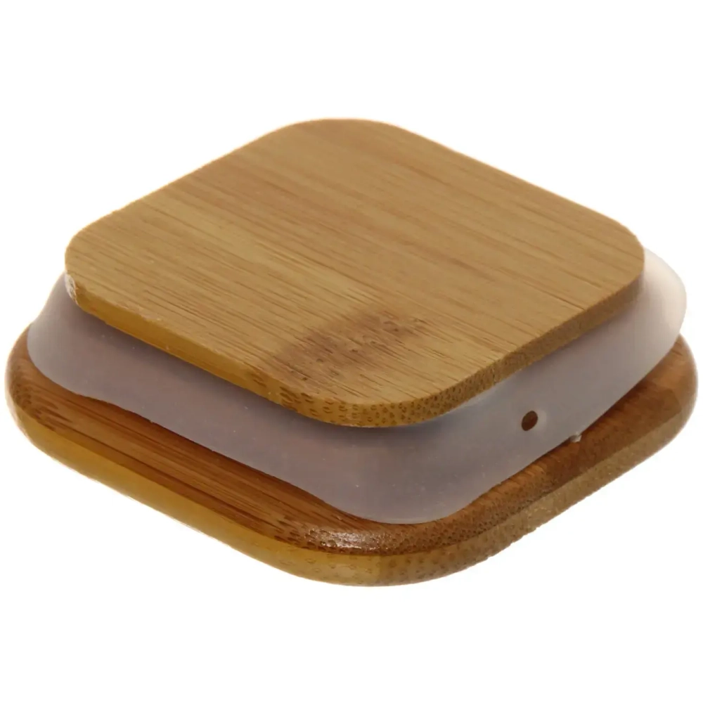 Банка для продуктов стеклянная 250мл «Хай-Тек» с бамбуковой крышкой, квадратная 6*10см