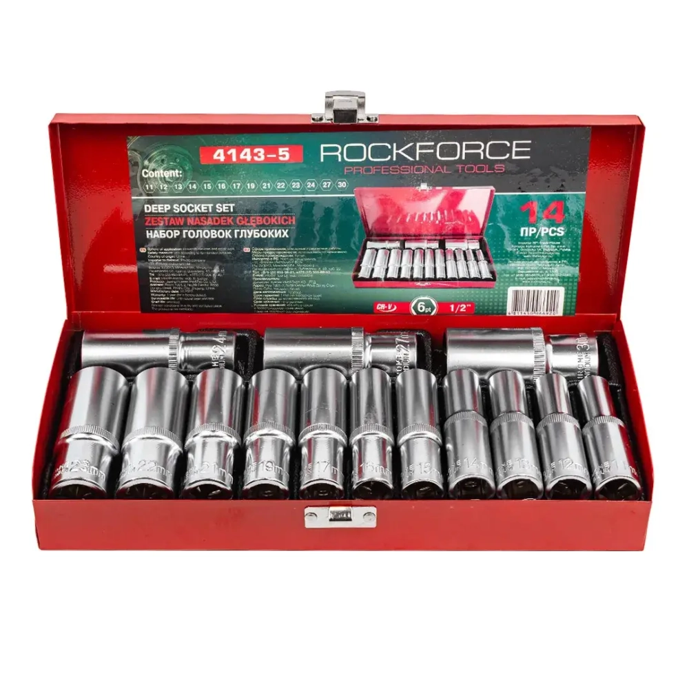 Набор головок глубоких 14пр. 1/2''в мет.кейсе RockForce RF-4143-5