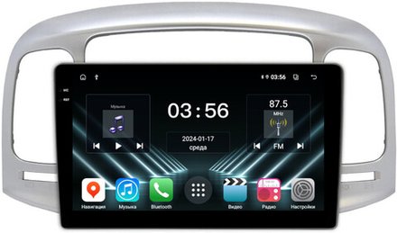 Магнитола для Hyundai Verna 2006-2010 (рамка серебро) - FarCar DX3009M монитор 9.5" IPS на Android 13, 4+64Гб, CarPlay