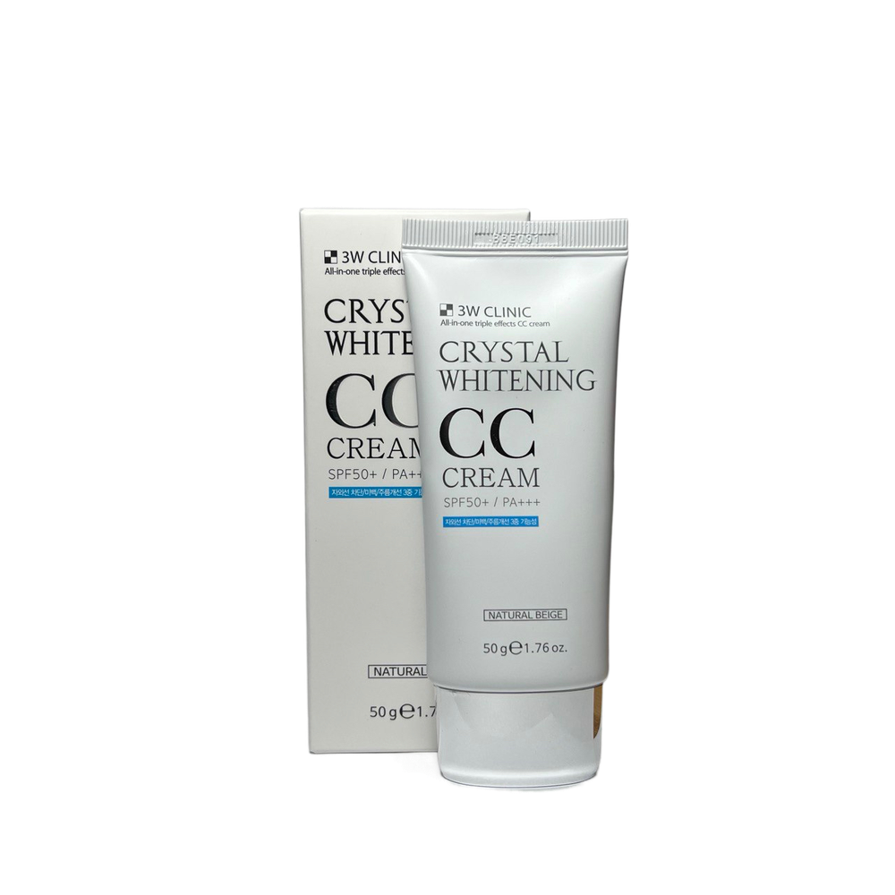 Крем для лица 3W Clinic Crystal Whitening CC SPF50+ / PA+++ тон Natural Beige маскирующий, осветляющий Cream 50 г