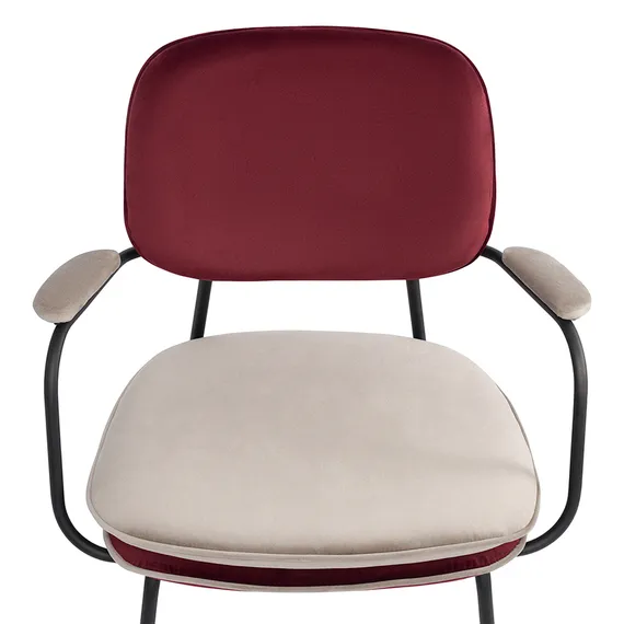 Стул с подлокотниками и контрастным кантом pea, велюр, бордовый/бежевый