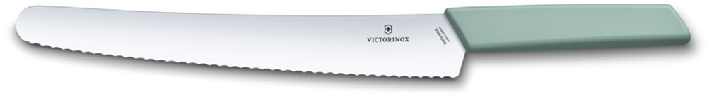 Фото нож для хлеба и выпечки VICTORINOX Swiss Modern волнистое лезвие из нержавеющей стали 26 см рукоять из синтетического материала аквамаринового цвета цвета в блистере с гарантией