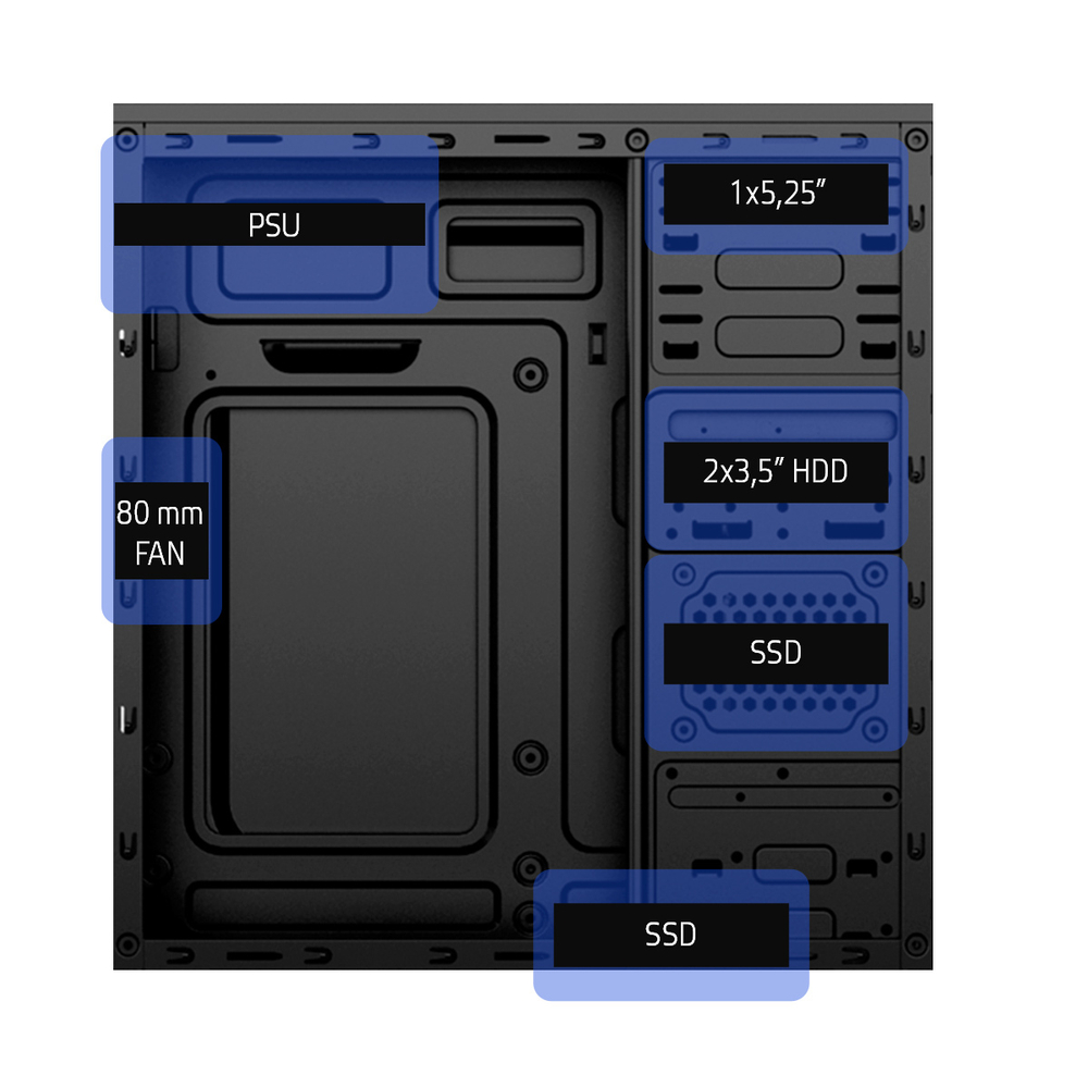 Корпус BaseTech M3303, Без БП, mATX, чёрный, 2xUSB3 (BT-M3303-B)