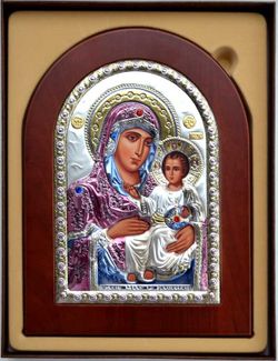 Иерусалимская Богоматерь. Икона в серебряном окладе в коробке.