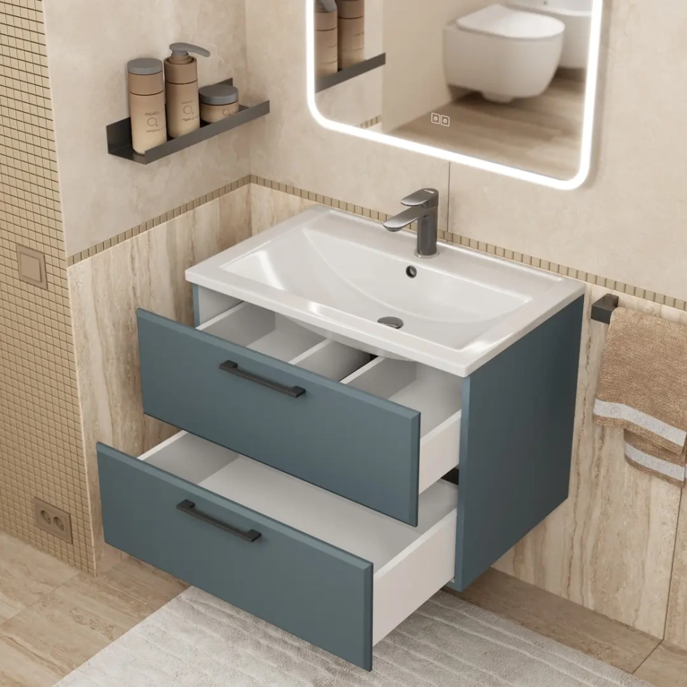 Тумба с раковиной для ванной Uperwood Foster New 70 см, подвесная, серый графит