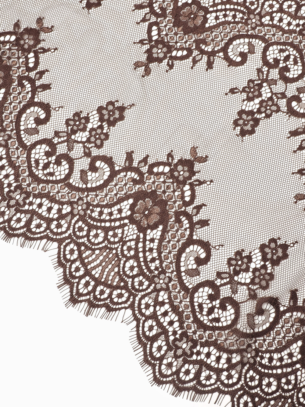 Кружево шантильи для белья шоколад широкое неэластичное ширина 36 см купон 2.9 м