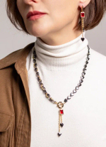 Колье "Амора" из гематита с красным цирконом, оттенок золото