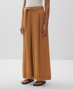 OYSHO Брюки широкие с завязками из 100% льна, горчичный