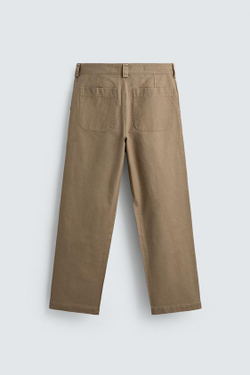 ZARA БРЮКИ STRAIGHT FIT С ВЫШИВКОЙ, РЫЖЕВАТО-КОРИЧНЕВЫЙ МЕЛАНЖ