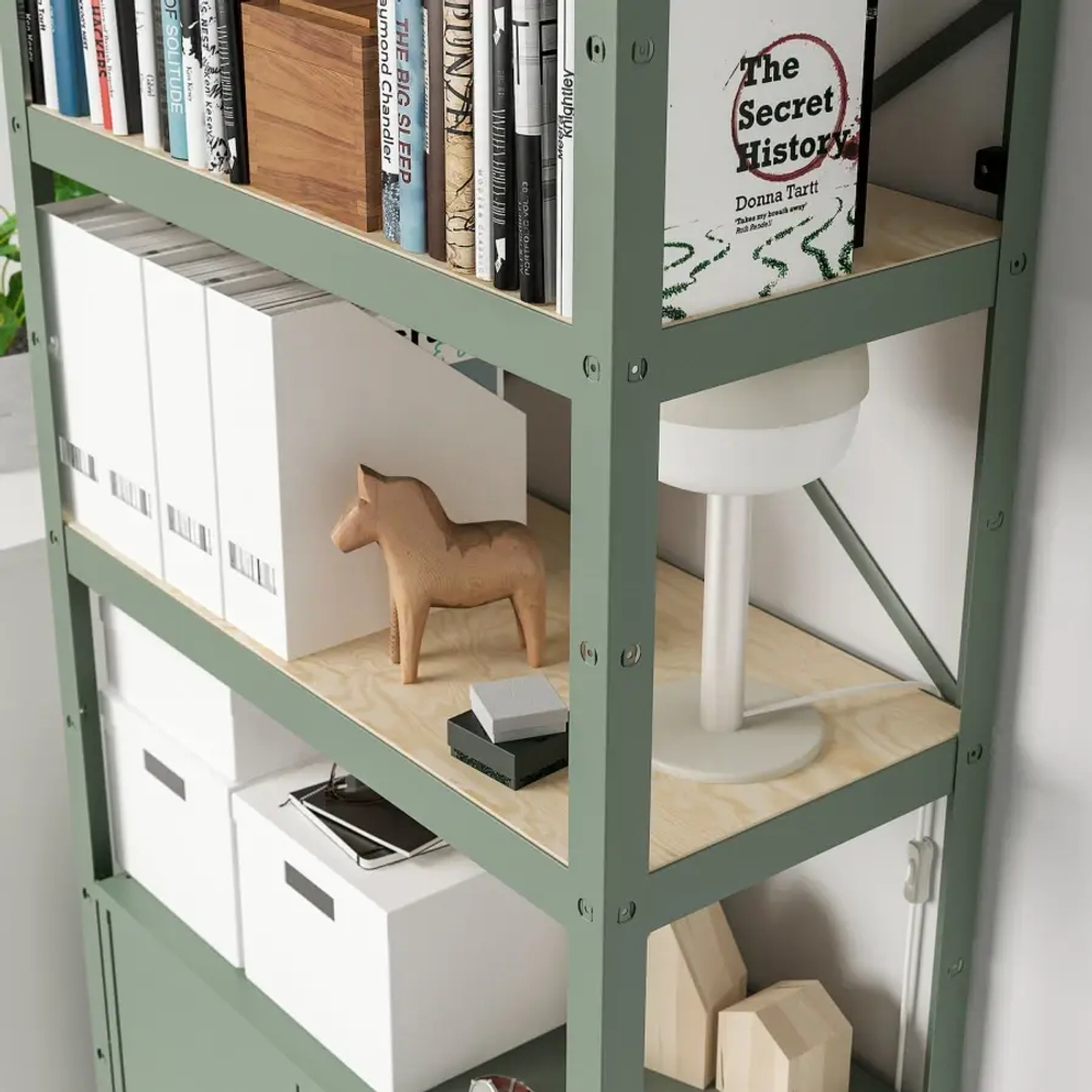 Стеллаж с ящиком - IKEA BROR, 190х40х85 см, серо-зеленый, БРУР ИКЕА