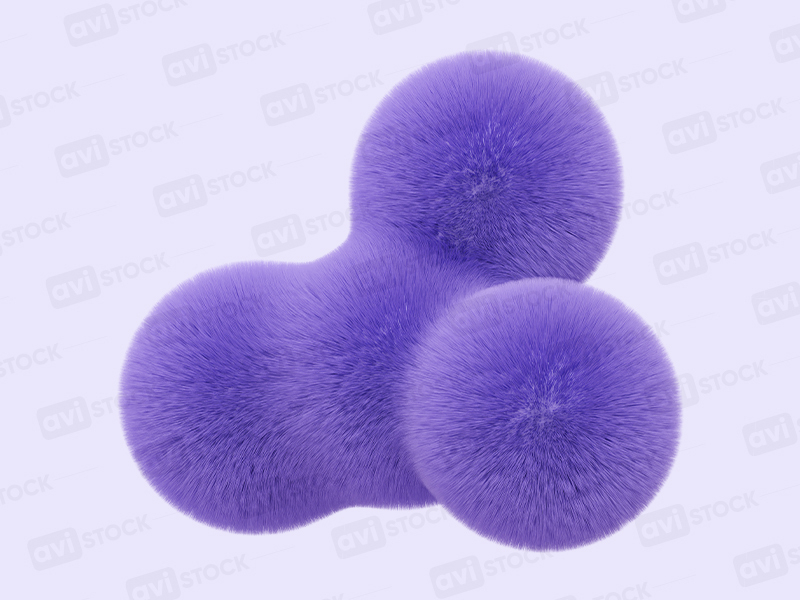 Трендовая 3D абстрактная форма из трёх объёмных пушистых сфер