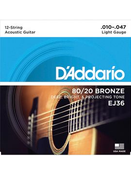 Струны для 12 струнной акустической гитары D'ADDARIO EJ36