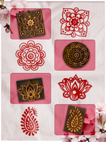 Комбо деревянные штампы 073, 083, 084, 085 + красная по ткани 20 мл