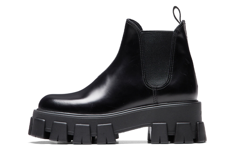 PRADA Monolith Brushed Leather Chelsea Boot "Black"