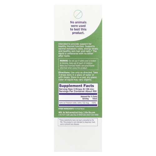Life-flo, жидкий йод плюс, с йодидом калия и йодом, с нейтральным вкусом, 59 мл