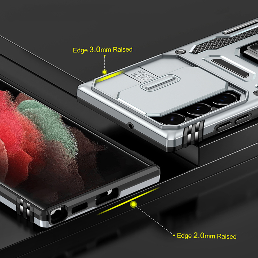 Чехол Safe Case с кольцом и защитой камеры для Samsung Galaxy S22 Ultra