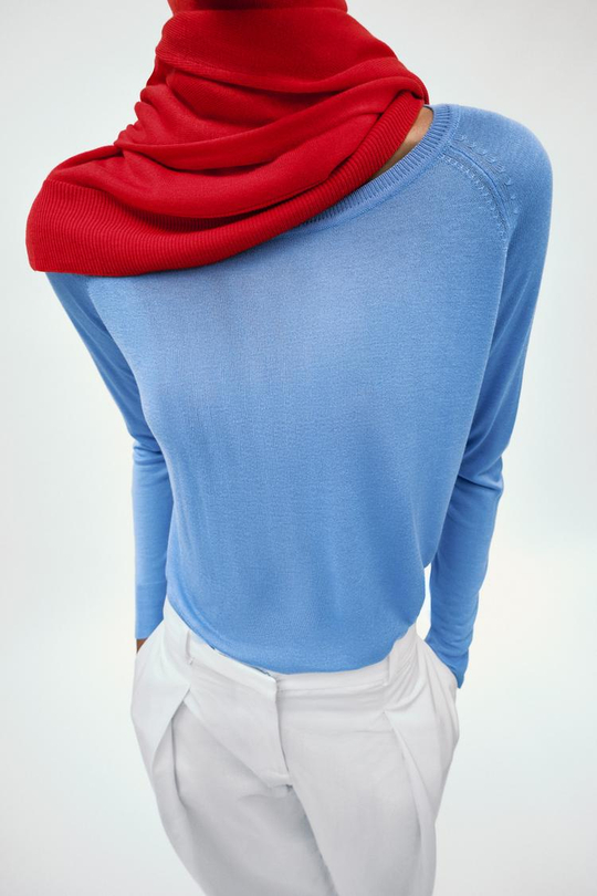 ZARA БАЗОВЫЙ СВИТЕР ИЗ ТОНКОГО ТРИКОТАЖА, СИНИЙ МЕЛАНЖ