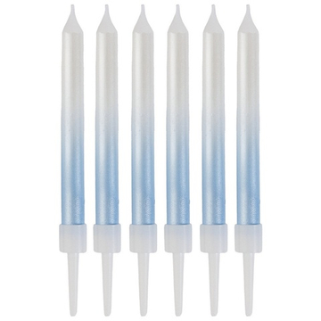 Свечи для торта «Перламутровый градиент» в бело-голубом цвете 8 см, 6 шт с подставками